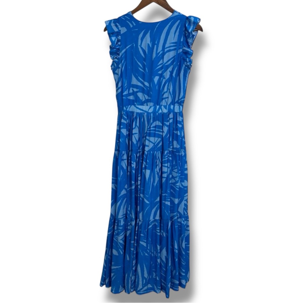 Taylor Ocean Blue Leaf Print Maxi Tiered size 10 Dress - Picture 2 of 6